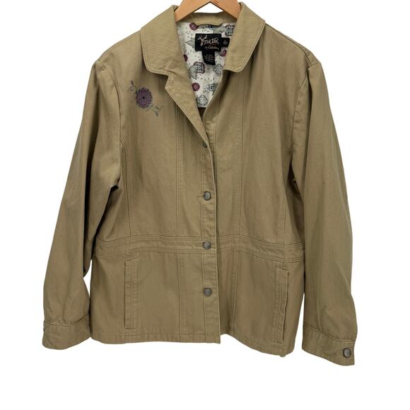 Dick Idol Jacket Womens XL Tan Embroidered Floral Field Button Up + Pockets - Picture 1 of 8